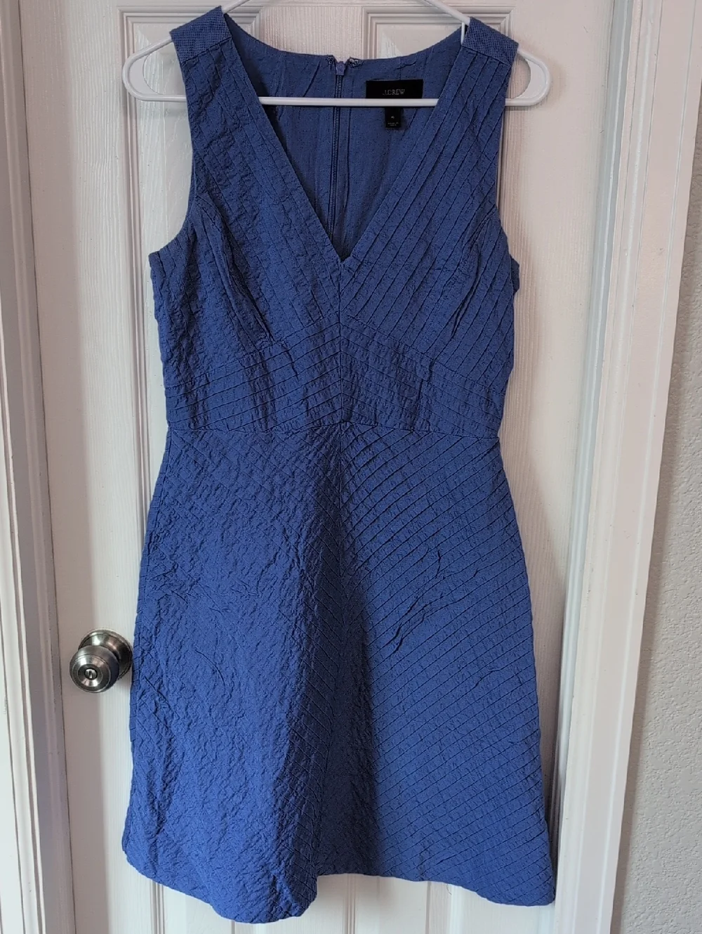J. Crew 100% Cotton Blue Textured V-Neck Midi Dress